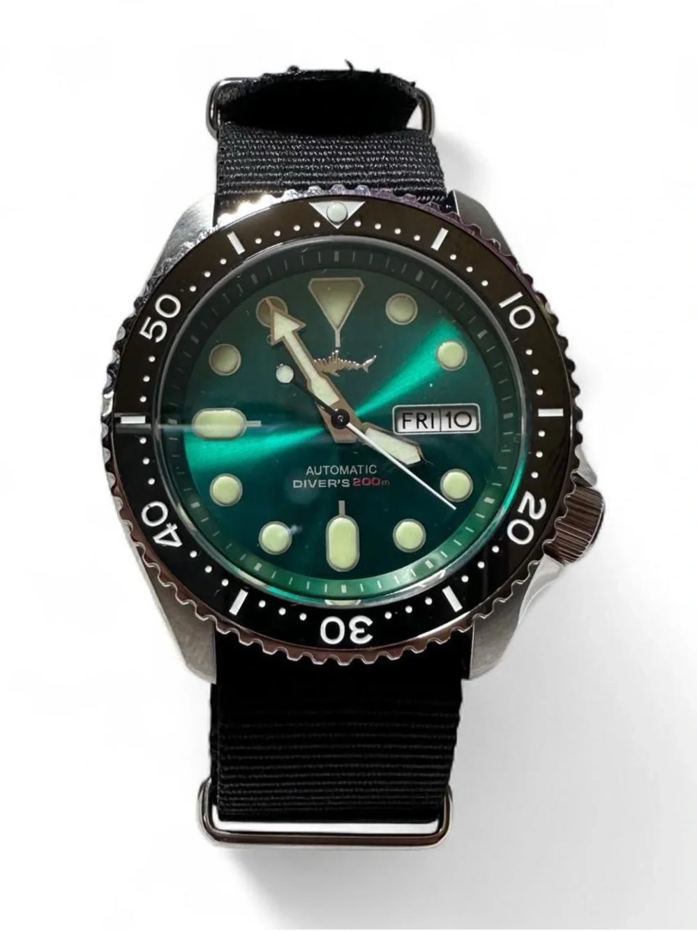 Heimdallr Seiko SKX Automatic Diver's Watch - Green Dial, Black nato Strap